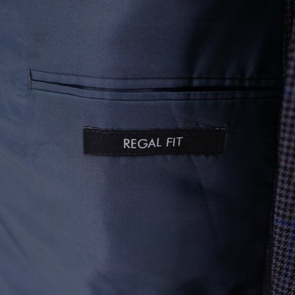 Jos A Bank Regal Fit Wool Gray Black Houndstooth W/ Purple Blue Windowpane 50L‎ - Picture 9 of 13